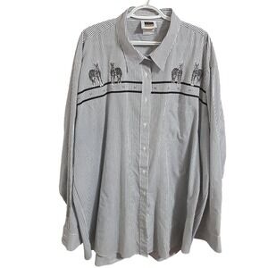 C.S.T. Sport Zebra Embroidered Pinstripe Button Down Shirt Animal Zookeeper